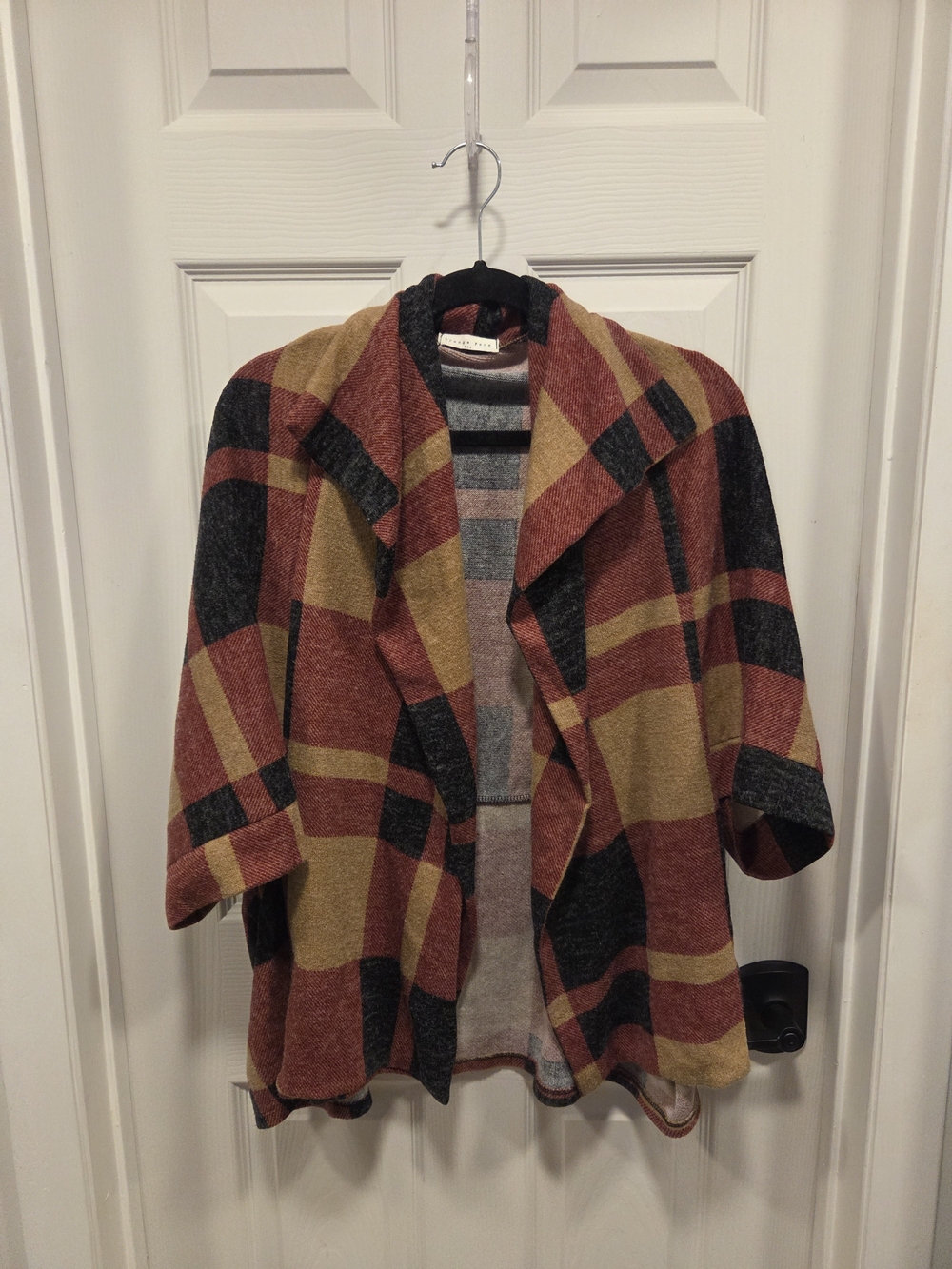 Plaid Open-Front Cardigan in Rust, Mustard & Charcoal